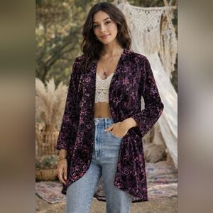 Espresso Semi Sheer Burned Out Velvet High Low Kimono Top NEW NWT - READ DESCRIP